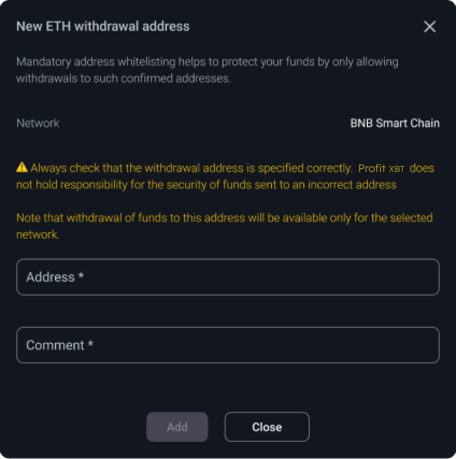 Withdrawal destination verification